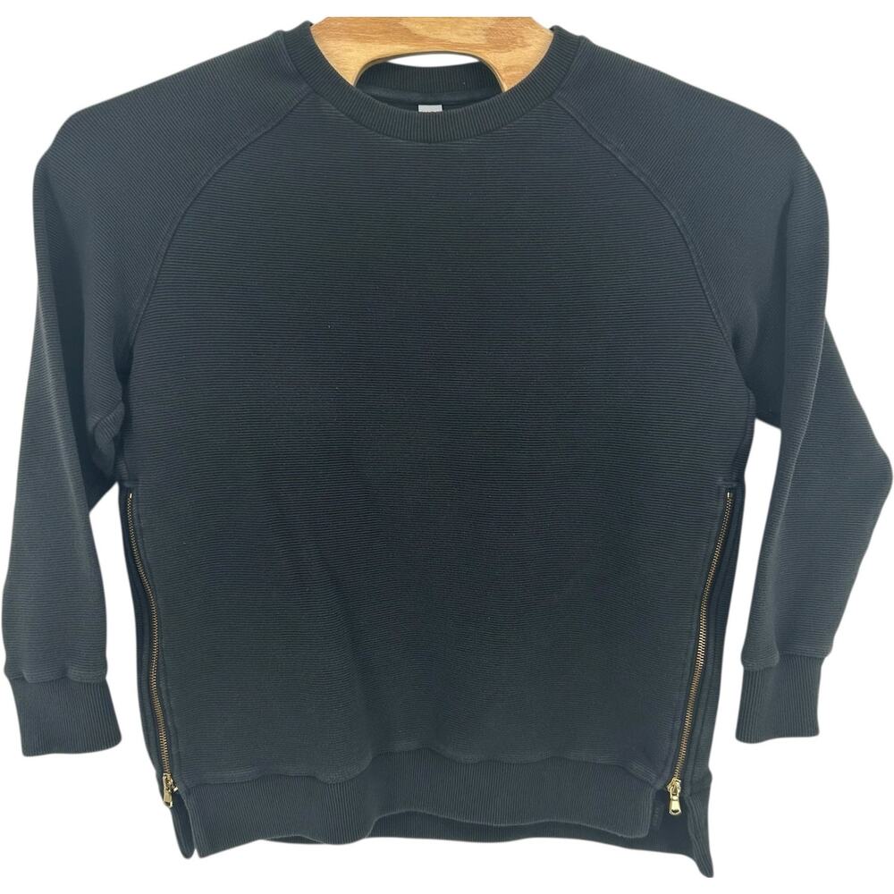 Women's Black Ribbed Varley Manning Pullover Sweatshirt Sz L W/ Side Zippers